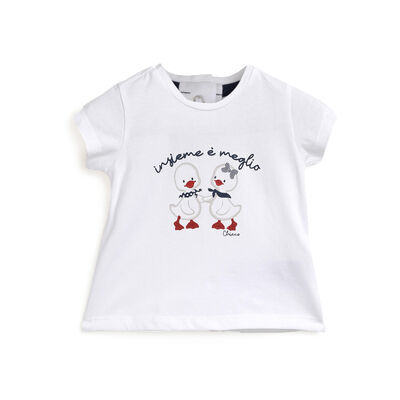 Girls White Duck Printed Short Sleeve T-Shirt